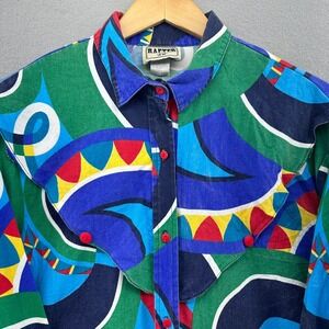 VTG Rafter Western Multicolor Abstract Print Button Up Shirt Women's L Cowgirl